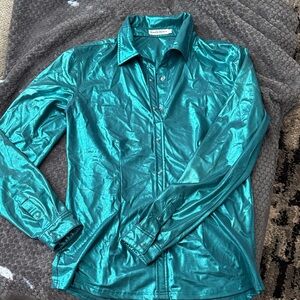 Metallic Teal Button Down Shirt
